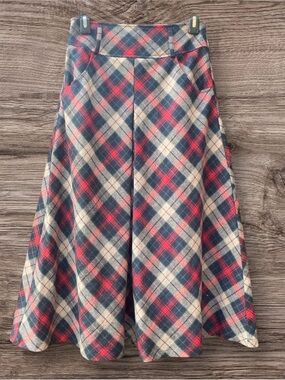 Dark Academia Wool Blend Tartan Plaid Midi Skirt Vintage Prep Indie Sleaze M